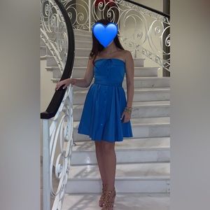 MILLY Blue strapless, belted and corseted button-down dress with pockets